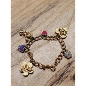 Disney Minnie Mouse Charm Bracelet Gold Tone Best Friends Signed Dangle